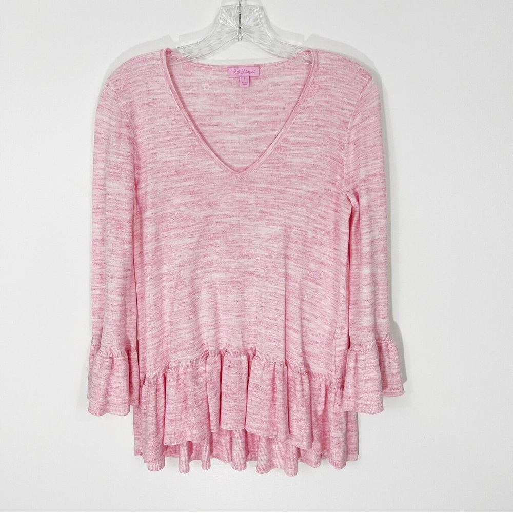 Lilly Pulitzer Adela Space Dye Peplum Sweater V Neck